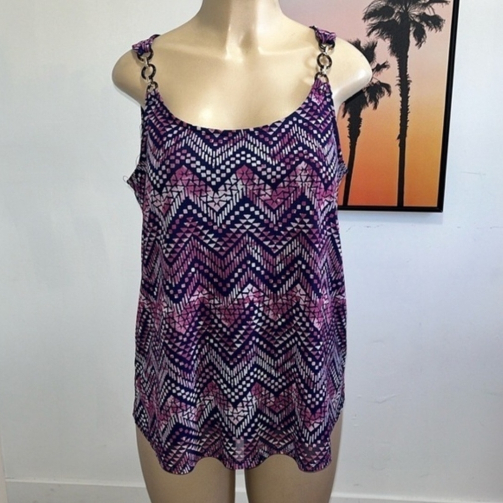 Harper 241 Chevron Chain Strap Sleeveless Purple & Pink Tank Top NWOT Medium